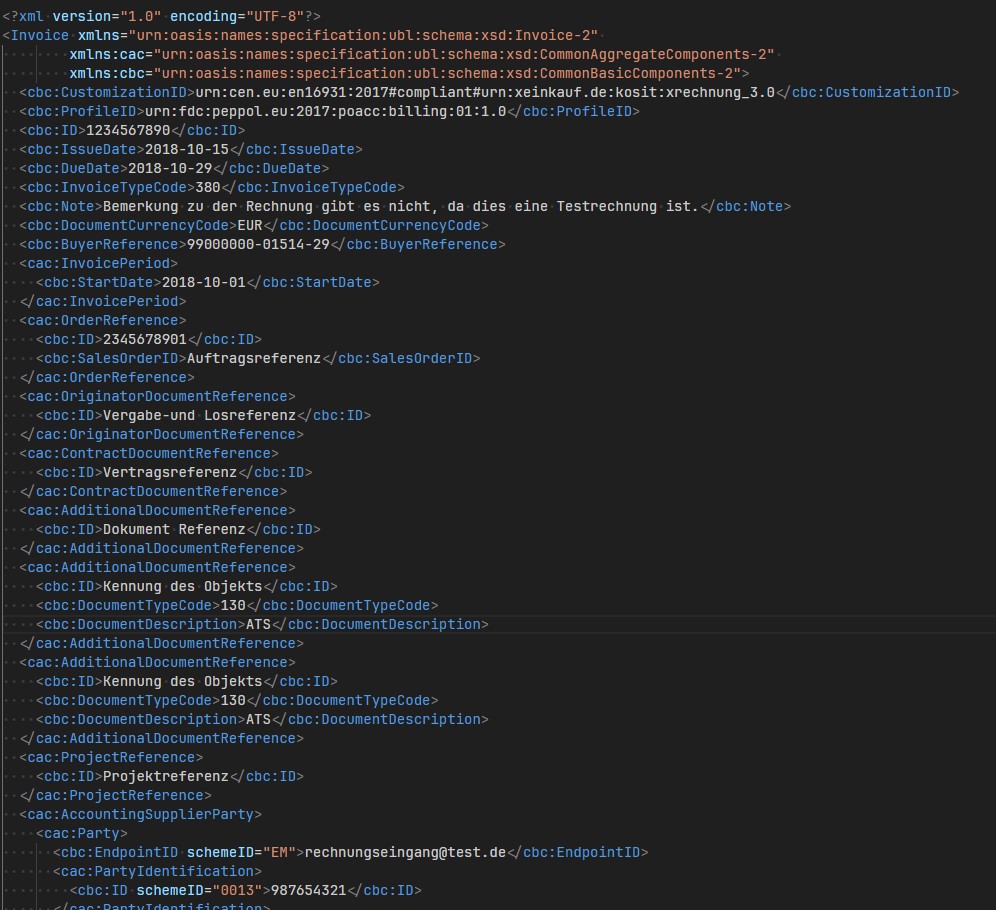 eBill Service Beispiel UBL-XML Format